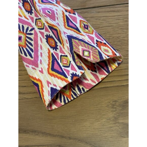 Chicos Womens Size 0 Linen No Iron Button Up Shirt 3/4 Sleeve Aztec Colorful - Picture 9 of 15